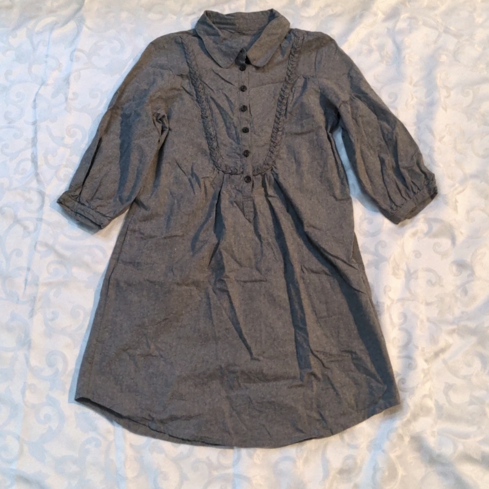 Grey chambray Peter pan collar shirt dress